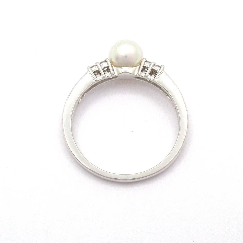 Mikimoto Ring 18K White Gold Diamond Pearl